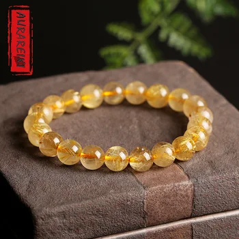 

Hot 10mm Rutilated Bracelet Natural Blond Crystal Titanium Crystal Popular Crystal Bracelet Anti-fatigue Jade For Men And Women