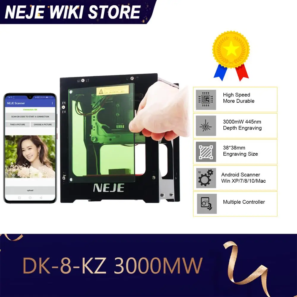 Лазерный гравировальный станок NEJE DK 8 KZ 3000 МВт AI Smart DIY USB Мини Гравер CNC режущий