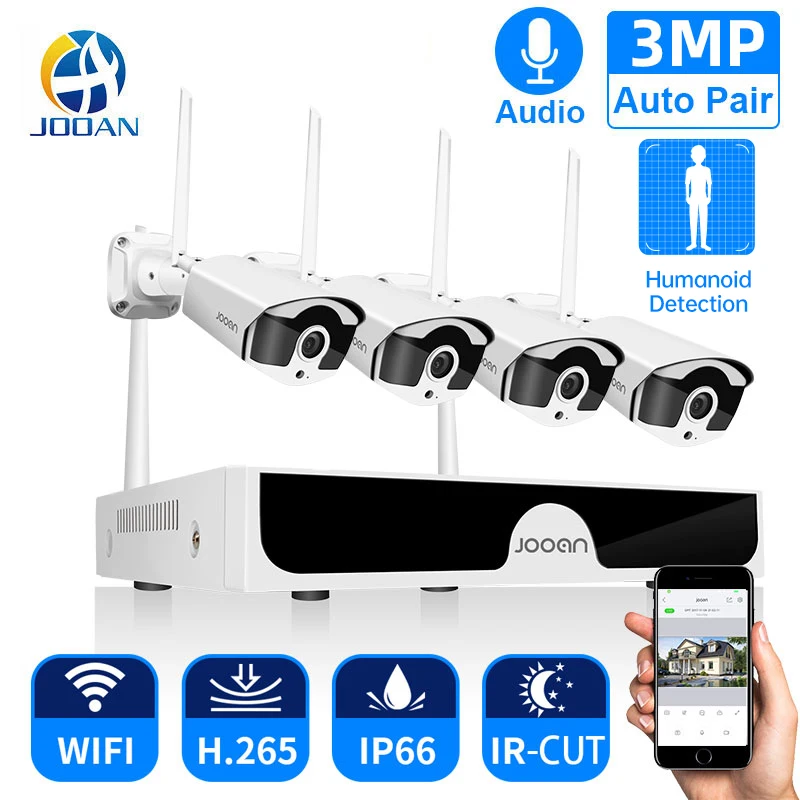 Jooan 8CH NVR HD 3MP cámara CCTV sistema de registro de Audio al aire libre P2P IP Wifi juego de cámara de seguridad Kit de videovigilancia