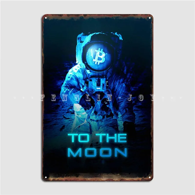

В луну с биткоином, металлический знак, кинотеатр, гараж, кухня, индивидуальный фотографический знак