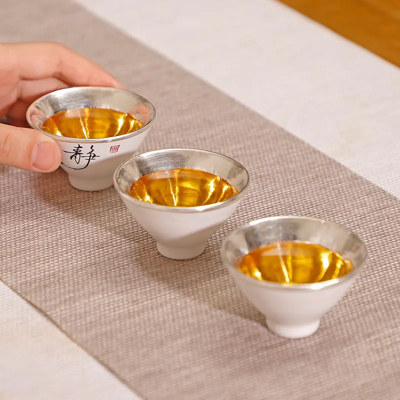 Серебряный мастер чашки Чай церемонии бытовой фарфор сумочки серебристой расцветки 999 чайный набор кунг-фу небольшой Чай чашки