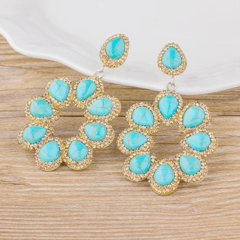 

New Classic Flower Shape Earrings Pave Golden Rhinestone Pearl Copper CZ Drop Dangle Earrings Jewelry Gift For Women Girls