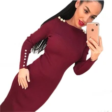 Fashion Women Sexy Bodycon Dress Autumn Winter Knitted Midi Dress Robe Solid Package Hip Long Sleeve
