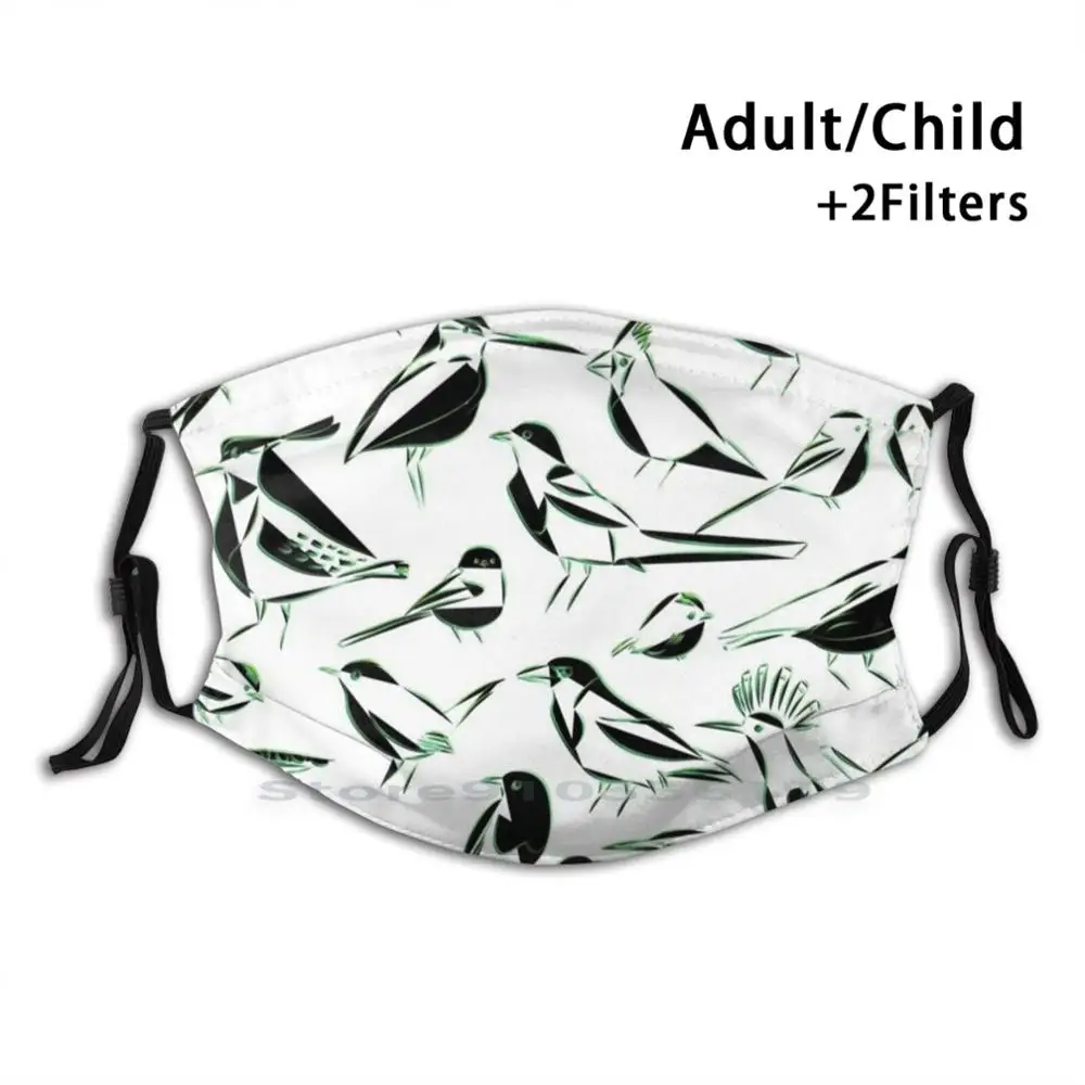 

Birds - Abstract Black / Green Print Reusable Pm2.5 Filter DIY Mouth Mask Kids Crow Great Tit Hoopoe Northern Lapwing Birds