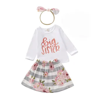 

1-6years Kids Baby Girl Clothes Set Big Sister Letter Bodysuits For Girls Rompers Floral Long Pants Headband Outfits Girls Set