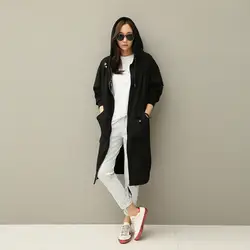 Весна и осень новые продукты корейский стиль шик с отверстиями пальто с капюшоном Женская средней длины черный и белый с узором