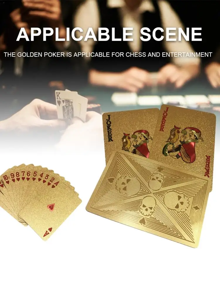 24K Gold Foil Poker Set Gold Playing Cards Poker Game Deck Plastic Magic Card Waterproof Cards Magic Blackjack Texas Hold'em 4