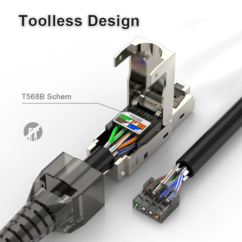 Zoerax-conector Plug Ferramenta Livre Blindado Rj45 Termina Cat8 Cat7 Cat6a Cat8 Terminação de Campo 40gbps - Imagem 4