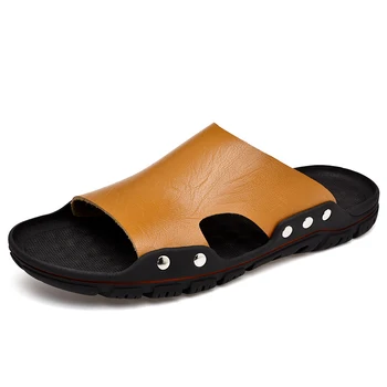 

Summer Men Flip Flops Genuine Leather Beach Sandals Non-slip Mens Slippers Outdoor Casual Men Flat Shoes Zapatos De Hombre