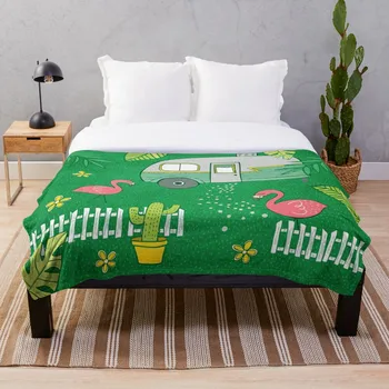 

Campsite Flamingos Blanket Wool Flannel Plush Blanket Bedspread For office Sherpa Blanket Couch Quilt Cover Travel