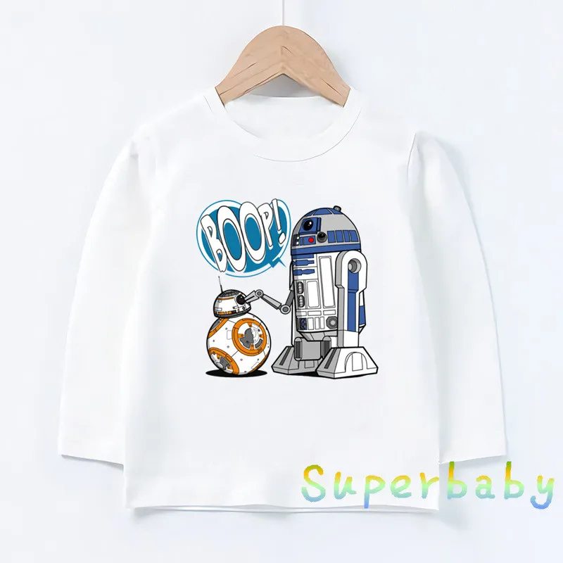Детская футболка с принтом «Звездные войны», «робот», «R2-D2» и «BB-8», Забавные топы с рисунками для маленьких мальчиков и девочек, Детская футболка с длинными рукавами, LKP5193