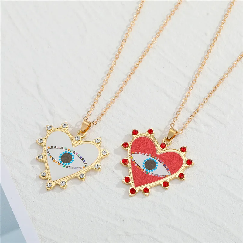 

Chains Enamel Necklaces Pendant Bohemian Red White Heart Ethic Zircon Evil Eyes Clavicle Necklace For Women Jewelry Gift