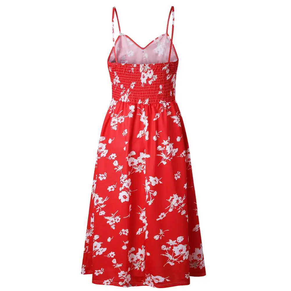 2018 New LOSSKY Women Print Floral Stripe Bohemian Dress V-Neck Sleevele Sexy Button Beach Casual Boho Midi Dress Plus Size 3XL