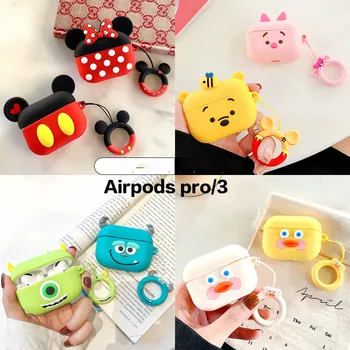 

3D Earphone Cases For Airpods Pro Case Cute Silicone Cartoon Case For Apple Airpods 3 Protector Funny Cover With Keychain