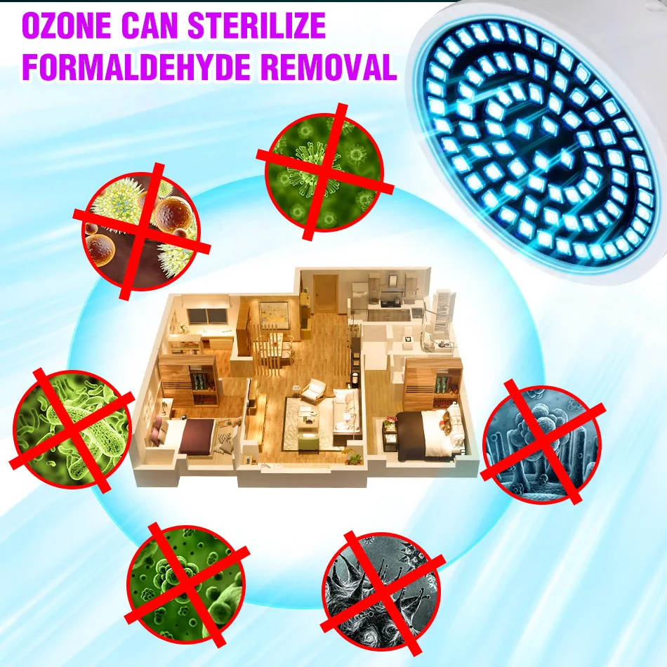UV Disinfection Lamp UV Sterilization Lamp UV light sterilizer LED GU10 UV Ozone Lamp Bulb Kill Mite Germs E27 Germicidal Light 48 60 80leds Indoor Ultraviolet Lamp 220V