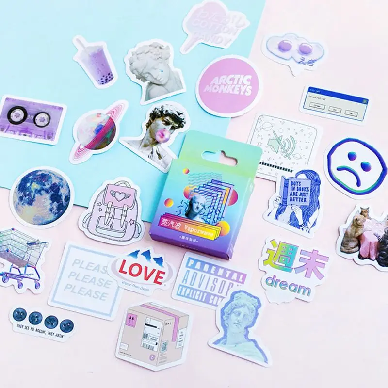 

46Pcs/box Vaporwave Label Kawaii Diary Handmade Adhesive Paper Flake Sticker Scrapbooking Stationery Decor DIY M5TB