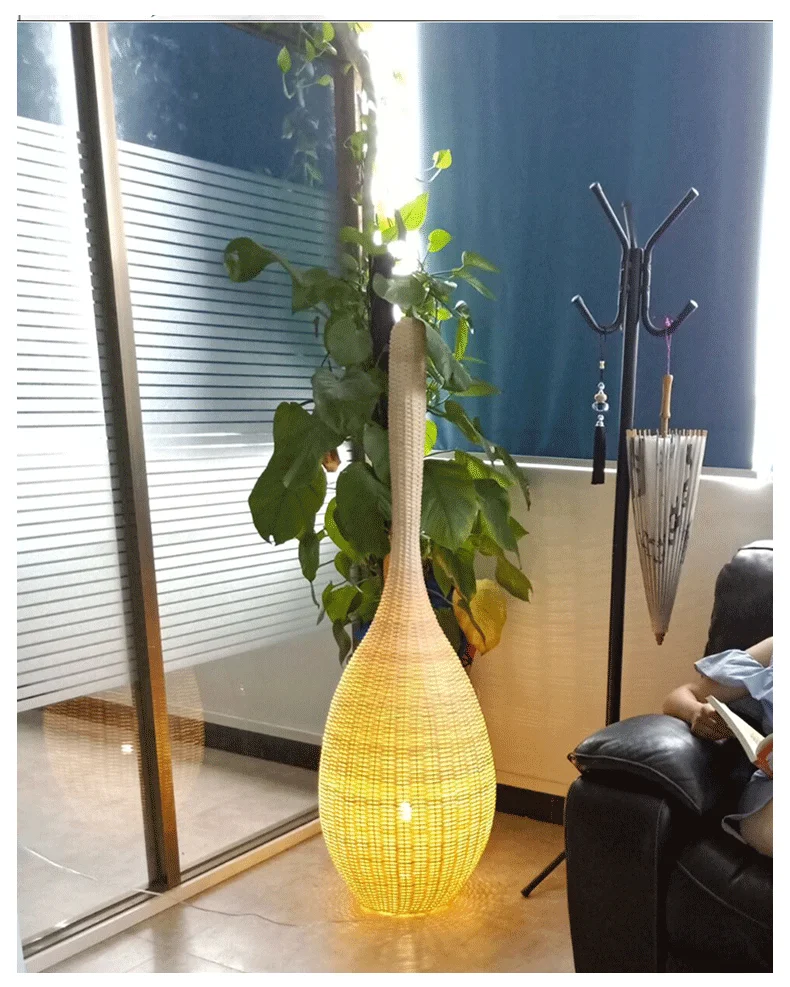 Hotel de Luminária de Chão Sala de Estar Lâmpada de Bambu Luminária de Chão Arte do Sudeste Japonês Criativo Quarto Lâmpada Decorativa Moderna Rattan Asiático 6 e quarto, sudeste asiático, arte em rattan