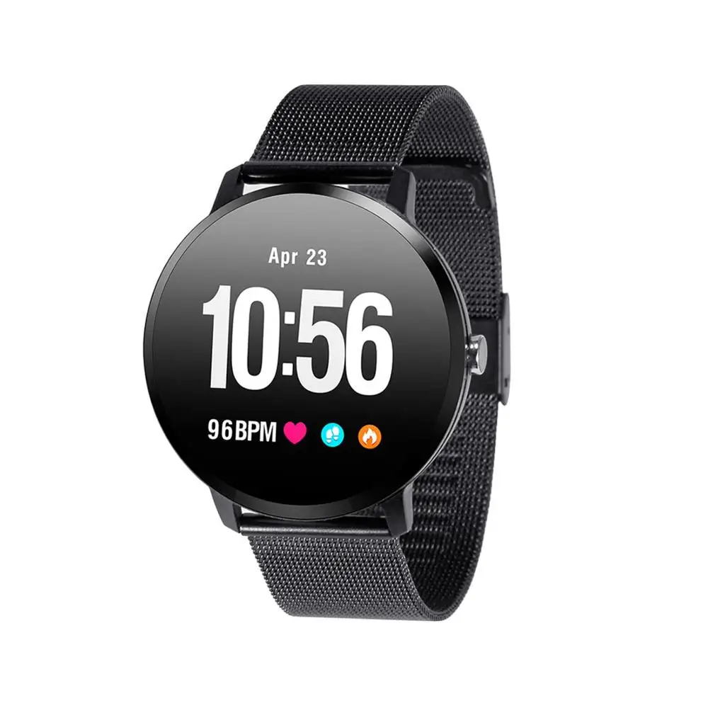 Смарт-часы V11 с Bluetooth 4,0, IP67, водонепроницаемые, из закаленного стекла, для занятий спортом, фитнес-трекер, монитор сердечного ритма, для мужчин и женщин, умные часы - Цвет: Metal black