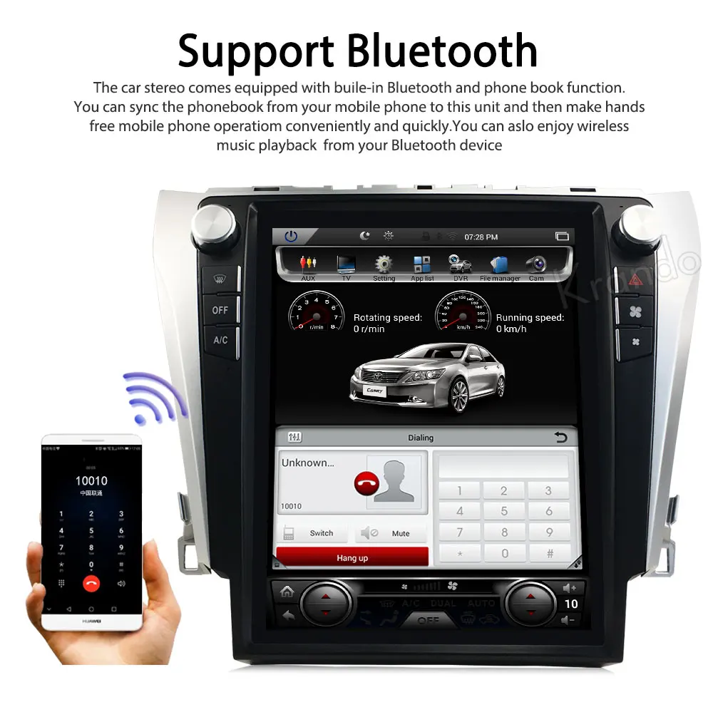Discount Krando Android 8.1 12.1" Tesla style Vertical screen car multimedia system GPS for Toyota Camry 2013-2016 gps navigation player 2