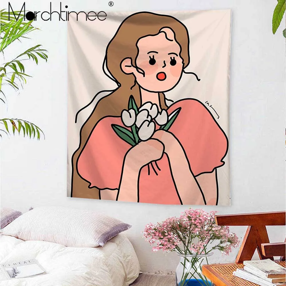 Гобелен с мультяшными милыми девушками большой комиксный гобелен настенный