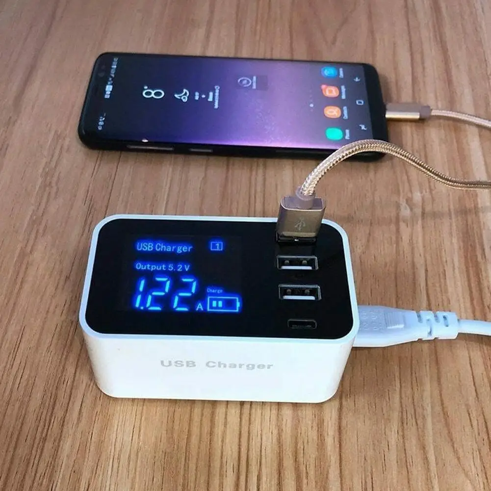 4 порта USB зарядное устройство для мобильного телефона цифровой ЖК-экран дисплей смартфон планшет зарядное устройство s type-C зарядное устройство US/EU/UK/AU разъем