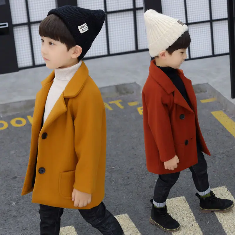 Ins/популярное шерстяное пальто для маленьких мальчиков Одежда для детей 1-5 лет шерстяное пальто для мальчиков Модный тренч на осень и зиму
