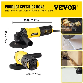 VEVOR Electric Angle Grinder 900W Angular Power Grinding Machine 4.5Inch Plastic Stone Metal Wood Cutting Grinding Wheel Tool 6