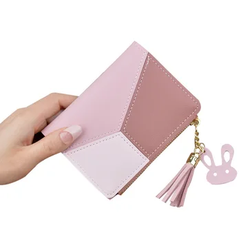 

New Patchwork Tassel Women Wallet Short Zipper Large Capacity Coin Purse Casual Brief Card Holder Pocket Fashion Clutch Bag