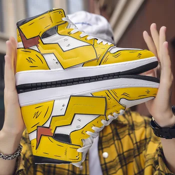 

Men's Shoes Cartoon Yellow Pattern Patchwork Casual Shoes Autumn Wild Basketball High-Top Shoes Hip-Pop Sneakers Men Casual Mesh