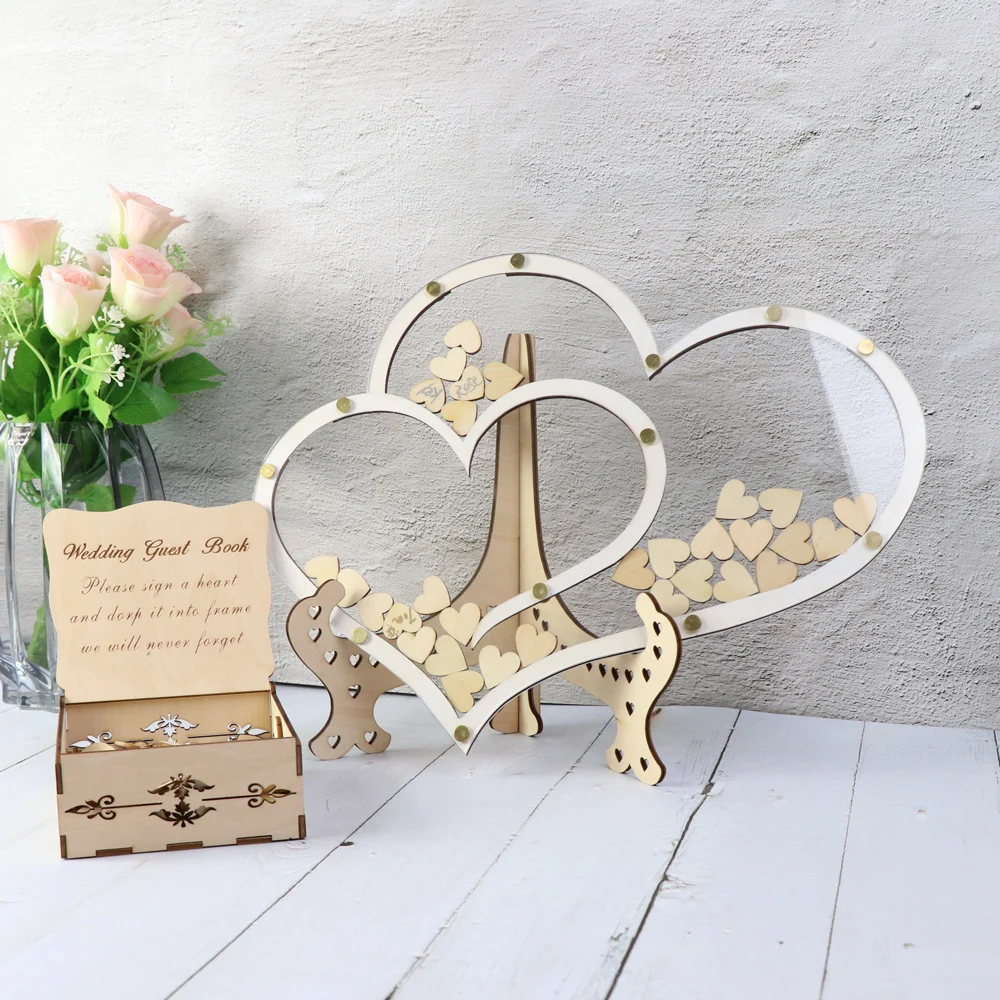 Personalised white wedding heart shaped guest book drop box wooden 76 hearts Wedding anniversary gift rustic shabby chic 45x45cm