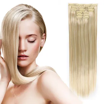 AIDAIYA  Long Straight Hair Extensions Synthetic Clips in Hair Extensions 16 Clips/Set Hairpin Hair for Women Omber Blonde 1
