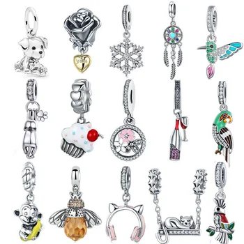 

fit Pandora Bracelet Cute Birds Dress Cat Beads 925 Sterling Silver CZ Snow Flower Ice Cream Charm for Bracelets Silver Jewelry