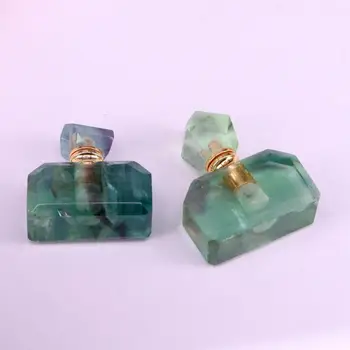 

2Pcs High Quality Fashion Natural Fluorite Gem stone Perfume Bottle Pendants with Double Loops For Making Jewelry