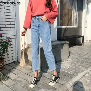 

Jeans Women Solid Streetwear High Quality Soft Ulzzang 2020 Korean Style Loose High Waist Straight Womens Trousers Chic Casual