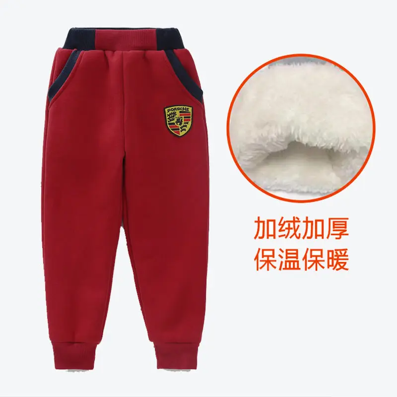 Winter Warm Pants Kids Boys Plus Velvet Trousers Baby Casual Sports Elastice Waist Fashion Pants Girls Children Thick Pants - Цвет: win red pants
