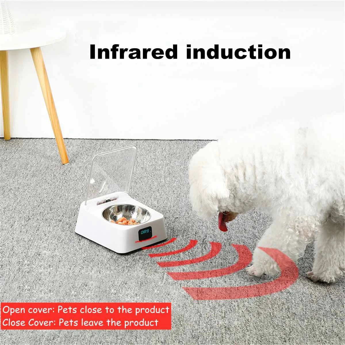 

Infrared Sensor Pet Feeder Dispenser Dogs Cat Food Rechargable With Moisture-proof Cover Pet Feeder Smart Dish Automatic