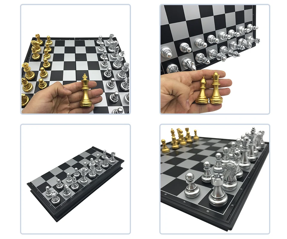 Yernea Board Games Gold and Silver Strong Magnetic Plastic Chess Pieces Chess Board Set Magnetic 32322CM Entertainment Gift (7)