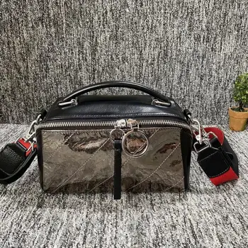 

2020 New Genuine Leather Handbags Fashion Wild First Layer Cowhide Wide Strap Shoulder Messenger Bags Small Square Bag Handbags