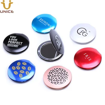 

100pcs/lot Customize LOGO Aluminum Alloy Travel Make Up Mirror Compact Mirror Silver Rose Gold Purple Gold Black Blue Pink