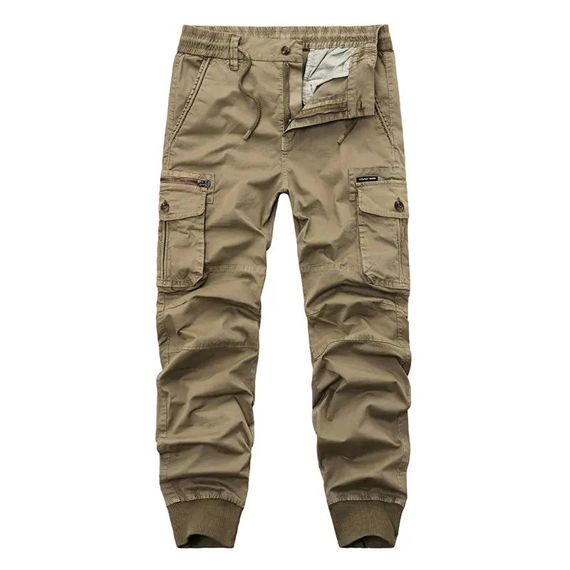 Осенние камуфляжные тактические мужские брюки карго, Мужские штаны для бега, военные повседневные хлопковые брюки, армейские брюки, Прямая поставка - Цвет: Хаки
