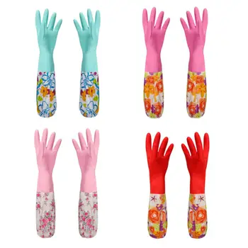 

Kitchen Wash Dishes Long Sleeve Rubber Velvet Lining Waterproof Household Glove