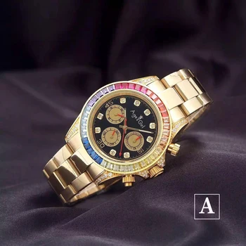 

LuxuryNew Brand Mens Automatic Mechanical Rainbow Diamonds Stainless Steel Silver Rose Gold Black Classic Gent's Watch