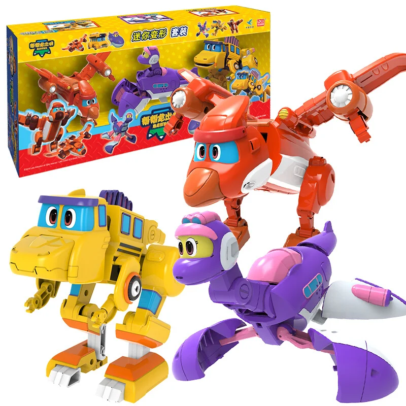 

Newest 3pcs/set ABS Min Deformation Gogo Dino Action Figures Transformation Car Airplane Dinosaur toys for Kids Gift