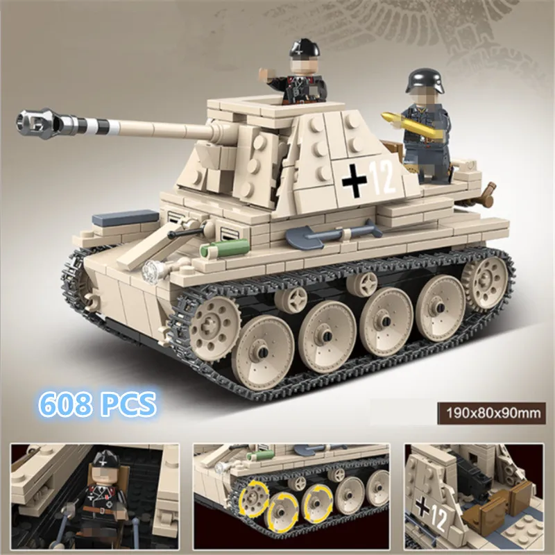 608 шт. мировая война Германия Sd. Kfz.138 Marder III AUSF H танк moc строительный блок ww2 фигурки