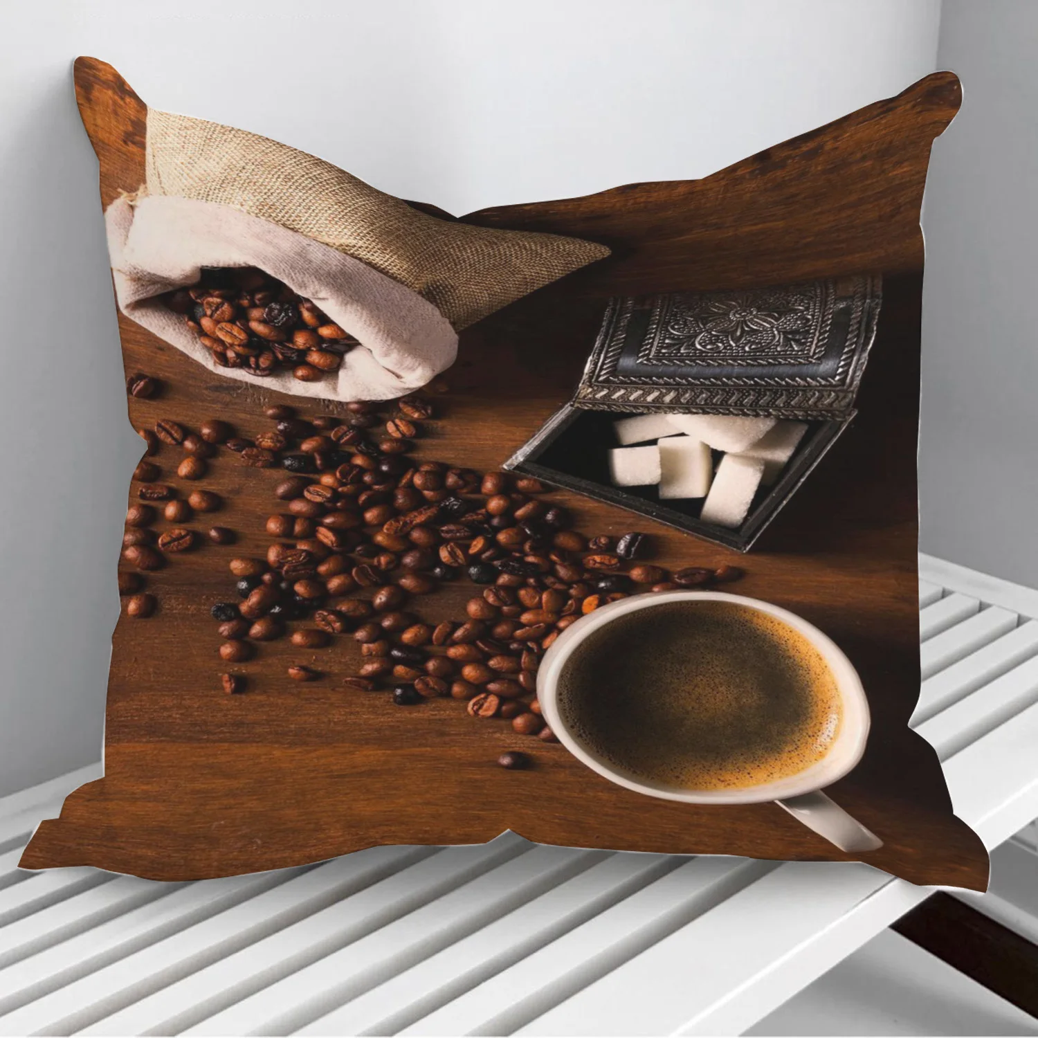 

Coffee cups bean photo Pillowcase Decorative Sofa Cushion Case Bed Pillow Cover Home Decor Car Cushion Cover 45*45cm