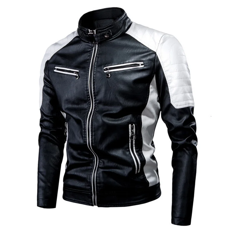 

2022 New Fashion Leather Jacket Men Spliced Motorcycle Leather Jacket Fleece Vintage Coat Men Biker Jacket chaqueta cuero hombre