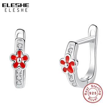 

ELESHE 2020 New 925 Sterling Silver Flower Hoop Earrings for Kids Children Girls Sparkling Crystal Earrings Silver Jewelry Gift