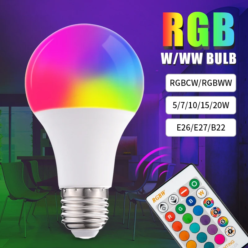 RGB Lamp Bulb LED RGBW  5W/7W/10W/15W/20W Remote Control   Colorful  Changing Home Decorative  Atmosphere  Lamp Bulb
