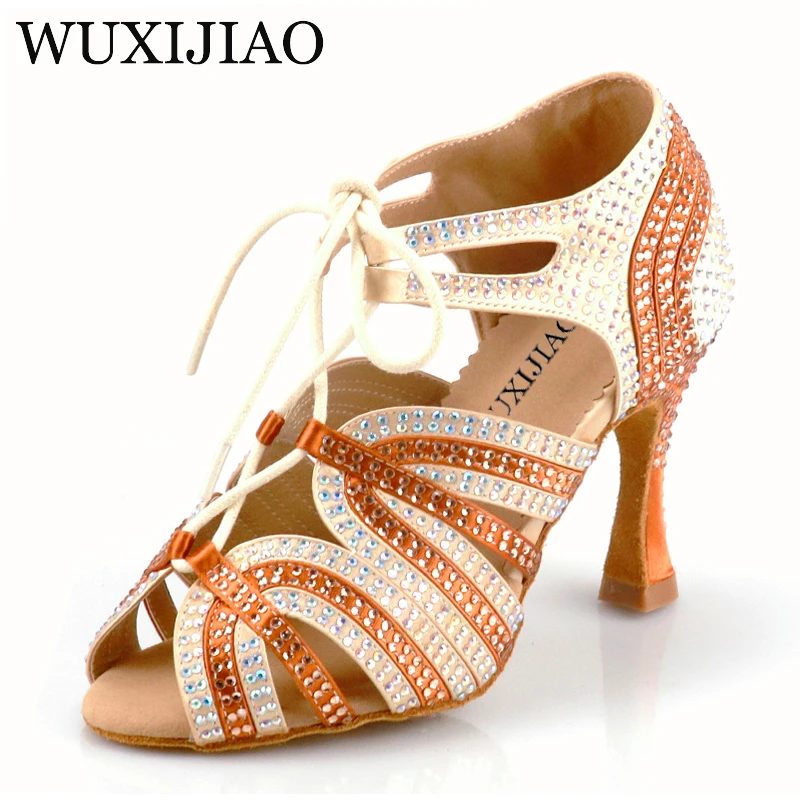 WUXIJIAO Women's Latin Dance Shoes New Dance Shoes Unique Design Salsa Shoes Diamond Sandals