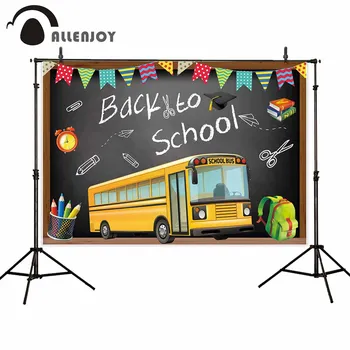 

Allenjoy Blackboard Party Banner Colorful Flags Back to School Bus Books Pencils Classroom Wallpaper Studdent Activity Photozone